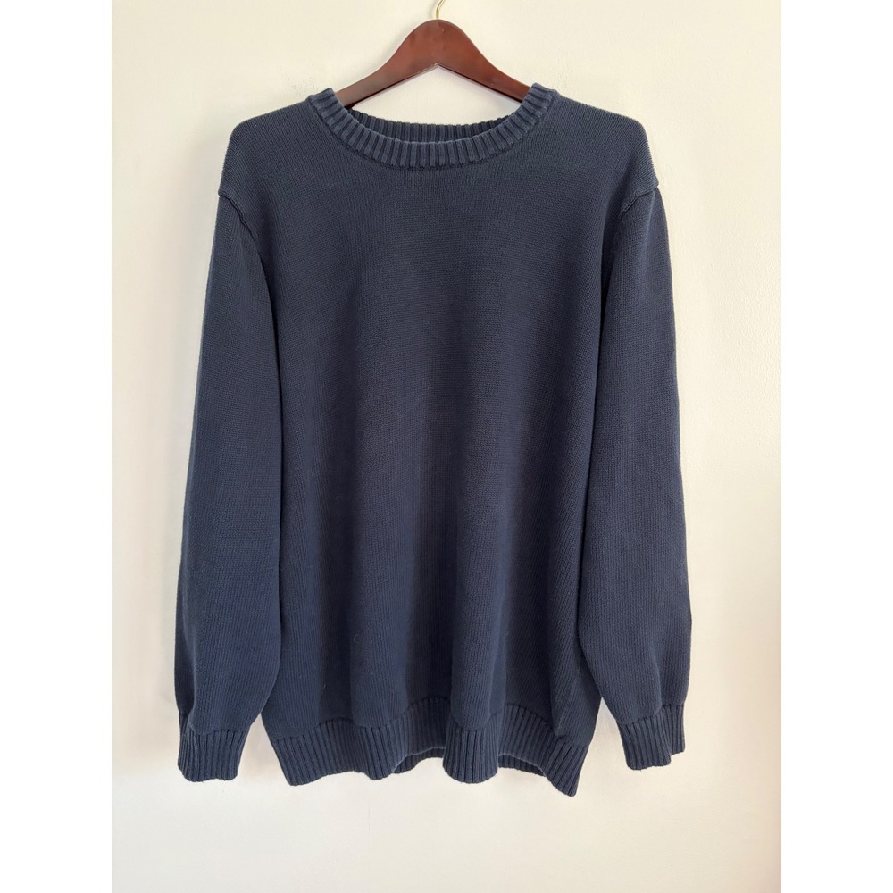 LL Bean Mens Navy Blue 100% Cotton Crewneck Sweater XXL Tall Classic Preppy